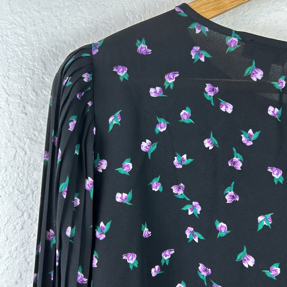 JCREW Pleated Balloon Sleeve Floral Top Size L